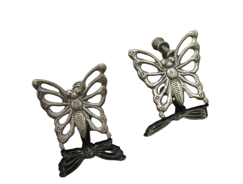 925 Sterling Silver  Vintage Dark Tone Butterfly Non Pierce Earrings  EG9857