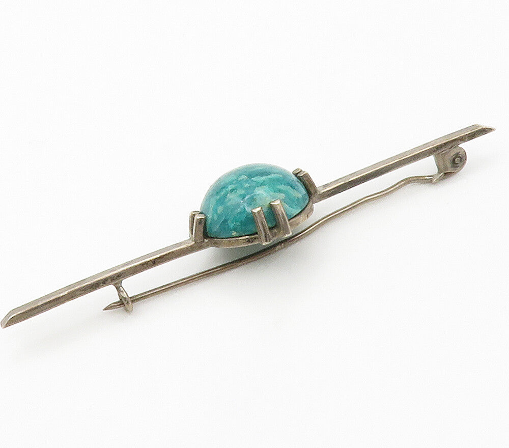 925 Sterling Silver  Vintage Cabochon Cut Gemstone Bar Brooch Pin  BP5837
