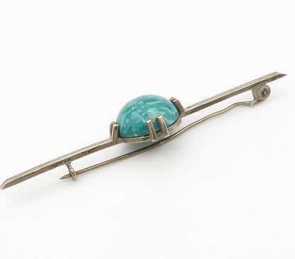 925 Sterling Silver  Vintage Cabochon Cut Gemstone Bar Brooch Pin  BP5837