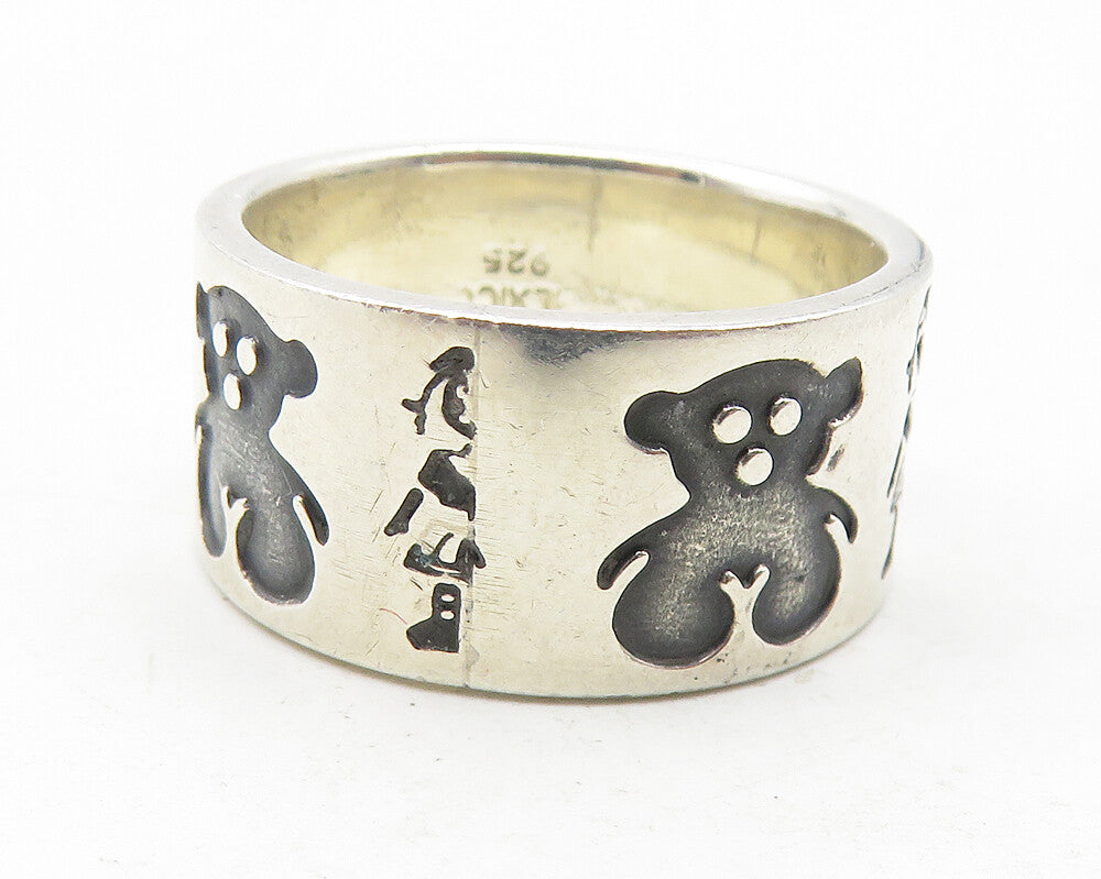MEXICO 925 Silver  Vintage Oxidized Teddy Bear Kids Band Ring Sz 7.5  RG12057