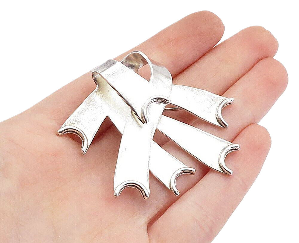 MEXICO 925 Sterling Silver  Vintage Shiny Ribbons Motif Brooch Pin  BP1178
