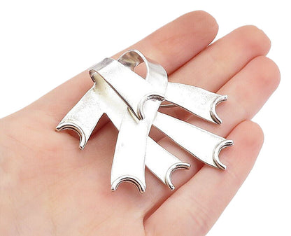 MEXICO 925 Sterling Silver  Vintage Shiny Ribbons Motif Brooch Pin  BP1178