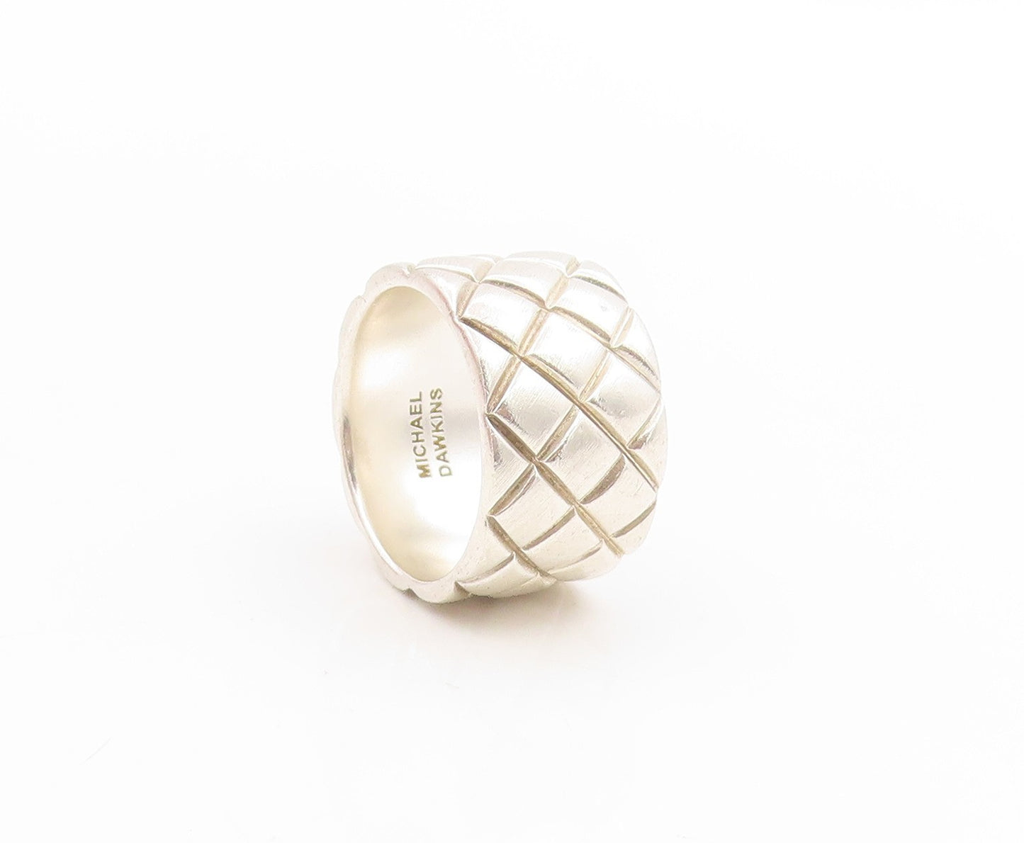 925 Sterling Silver Vintage Ring MICHAEL DAWKINS Quilted Band  Sz 6.5  RG34108