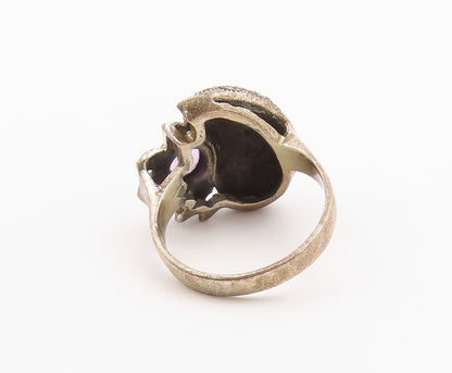 925 Sterling Silver Vintage Ring Amethyst Floral Statement Band  Sz 8.5  RG36487