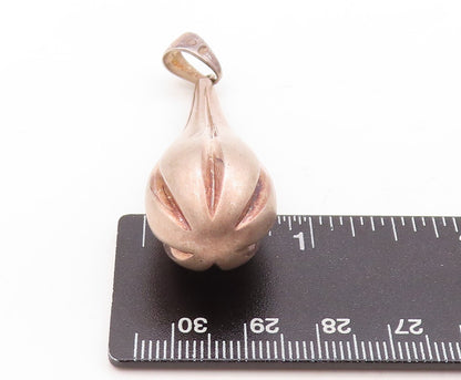 925 Sterling Silver Vintage Pendant Rose Gold Plated Puffed Carved Drop  PT23634