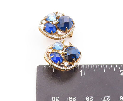 925 Sterling Silver Vintage Earrings Gold Plated Sapphire CZ Blue Topaz  EG13319