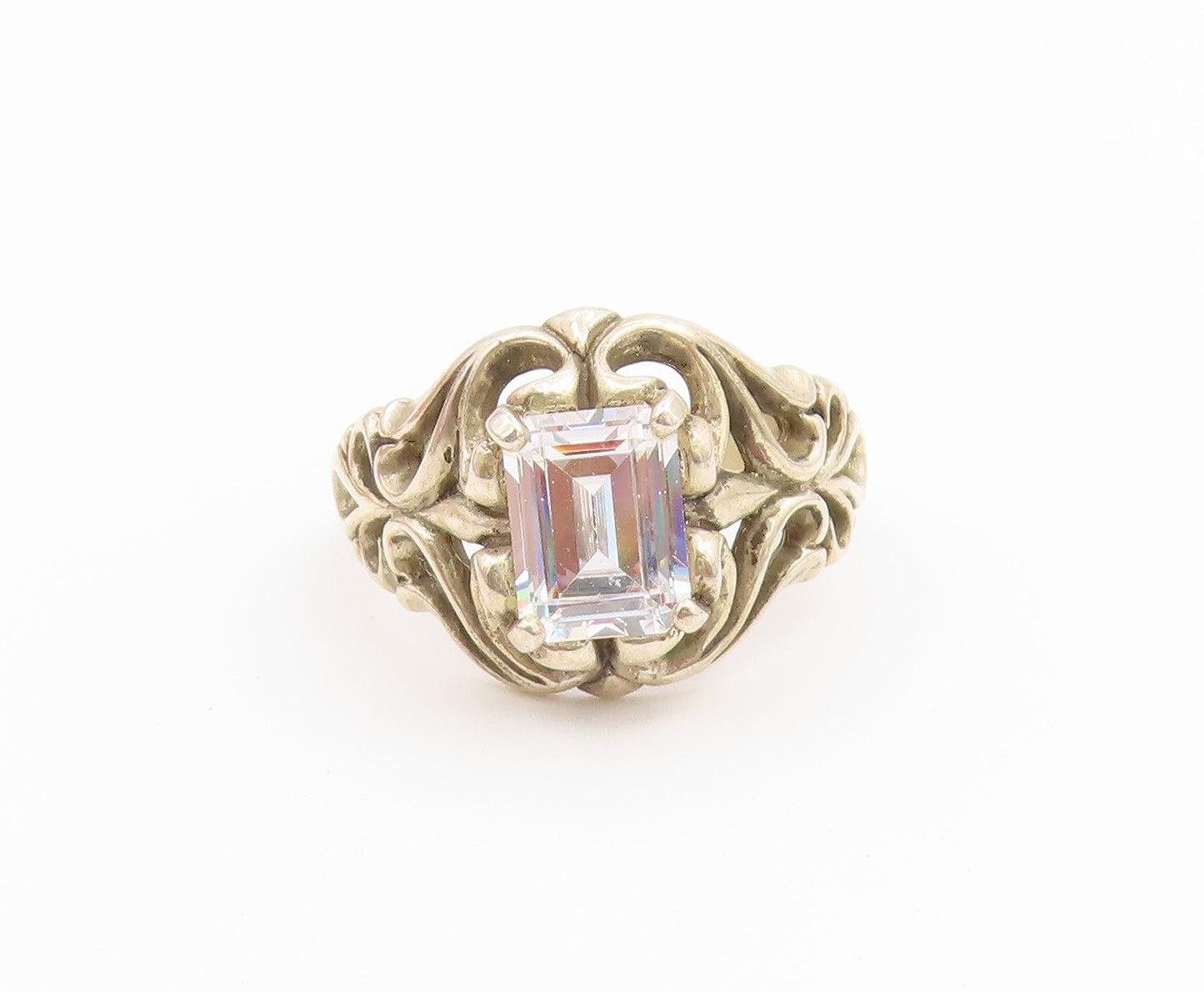 925 Sterling Silver Vintage Ring KABANA CZ Floral Openwork Band  Sz 7  RG36881