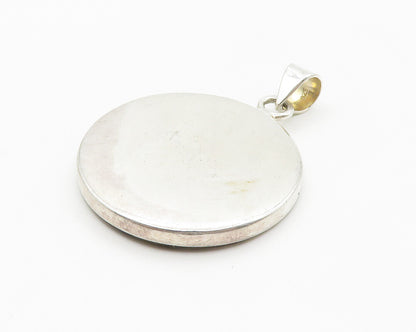 925 Sterling Silver  Vintage Mother Of Pearl Mosaic Round Pendant  PT11442