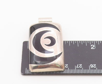 MEXICO 925 Sterling Silver  Vintage Inlaid Black Onyx Design Pendant BP3178