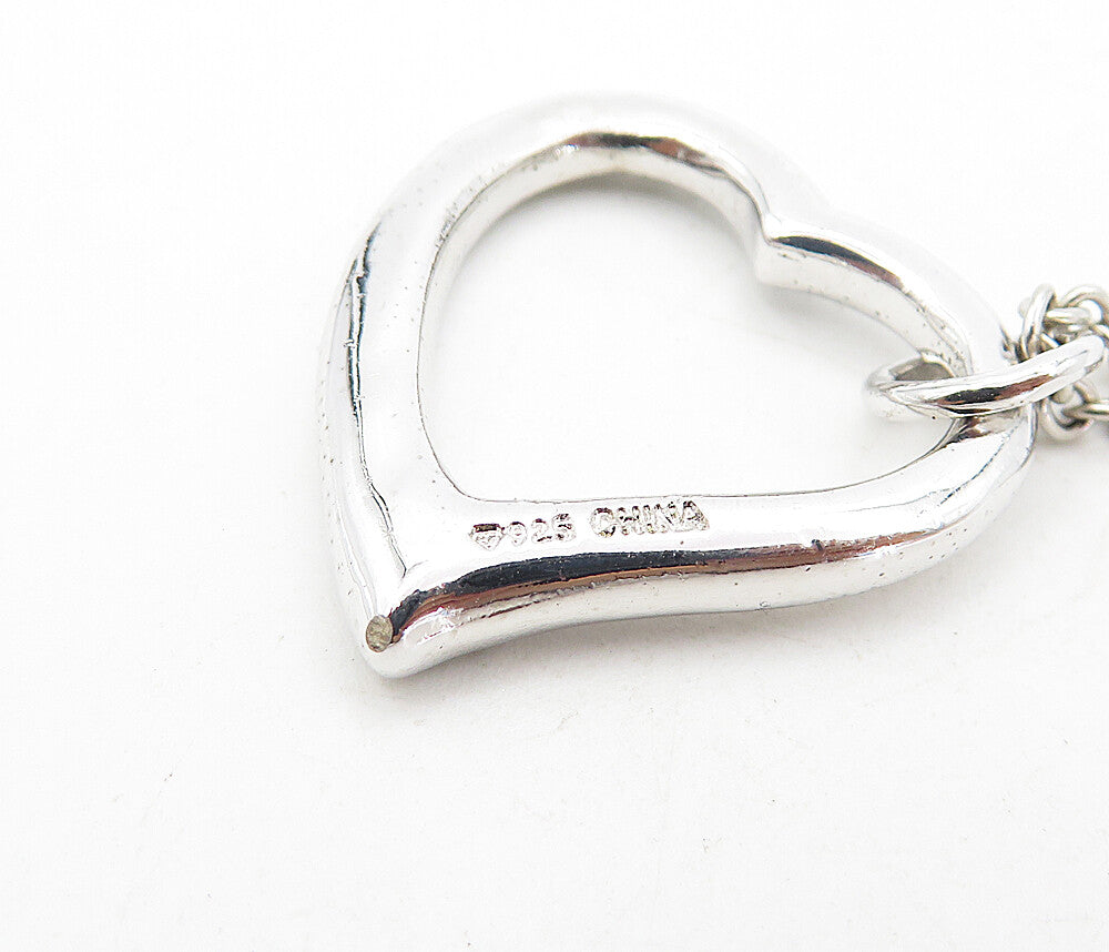 925 Sterling Silver  Cubic Zirconia Open Love Heart Chain Necklace  NE1368
