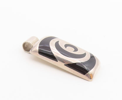 MEXICO 925 Sterling Silver  Vintage Inlaid Black Onyx Design Pendant BP3178