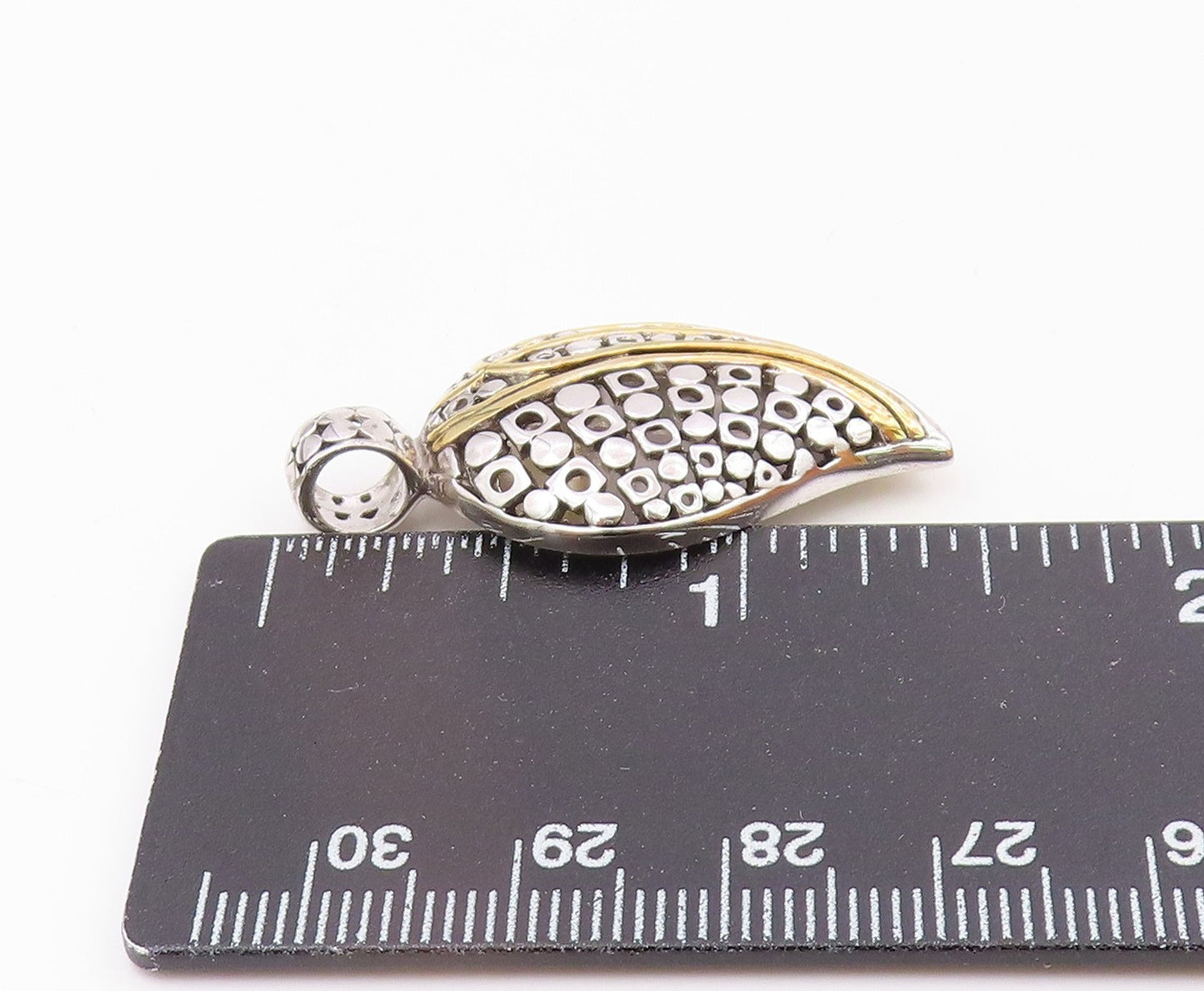 925 Sterling Silver  Shiny Two Tone Swirl Detail Floral Leaf Pendant  PT8502