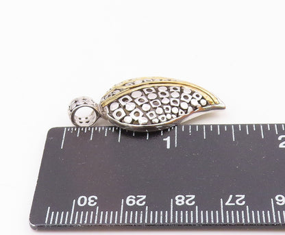 925 Sterling Silver  Shiny Two Tone Swirl Detail Floral Leaf Pendant  PT8502