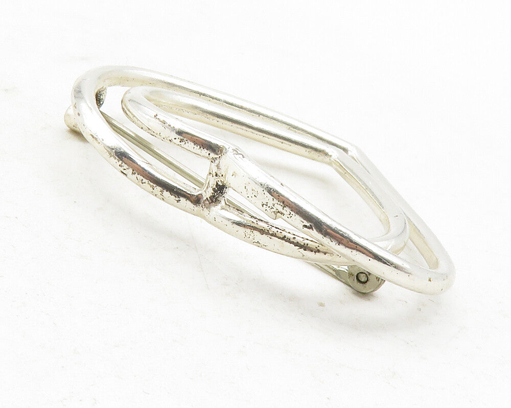 925 Sterling Silver  Vintage Shiny Double Open Love Hearts Brooch Pin  BP4660