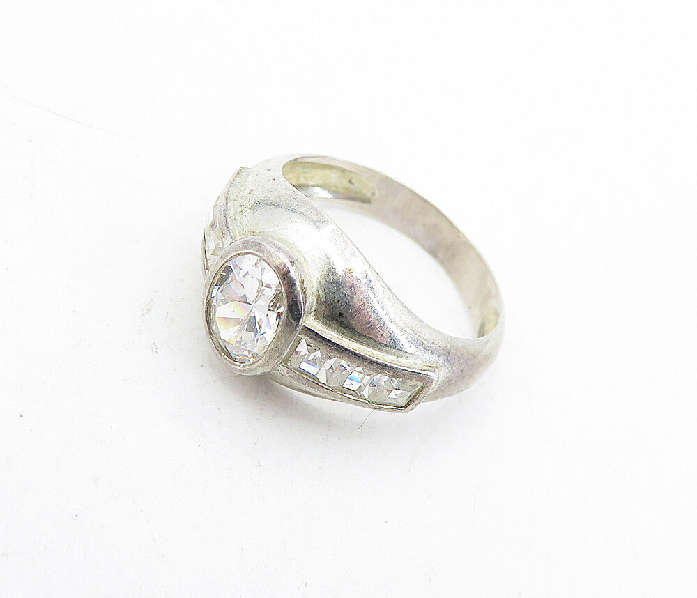 925 Sterling Silver  Vintage Sparkling Cubic Zirconia Band Ring Sz 7.5  RG5035