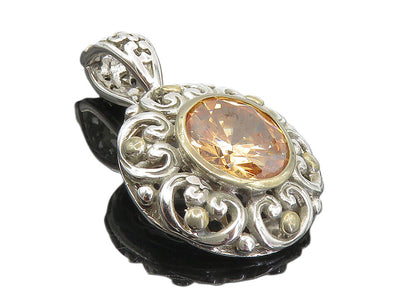 925 Sterling Silver  Peach Color Cubic Zirconia Two Tone Swirl Pendant  PT6485