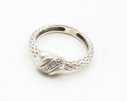 925 Sterling Silver  Shiny Genuine Diamonds Brick Layer Band Ring Sz 7  RG9978