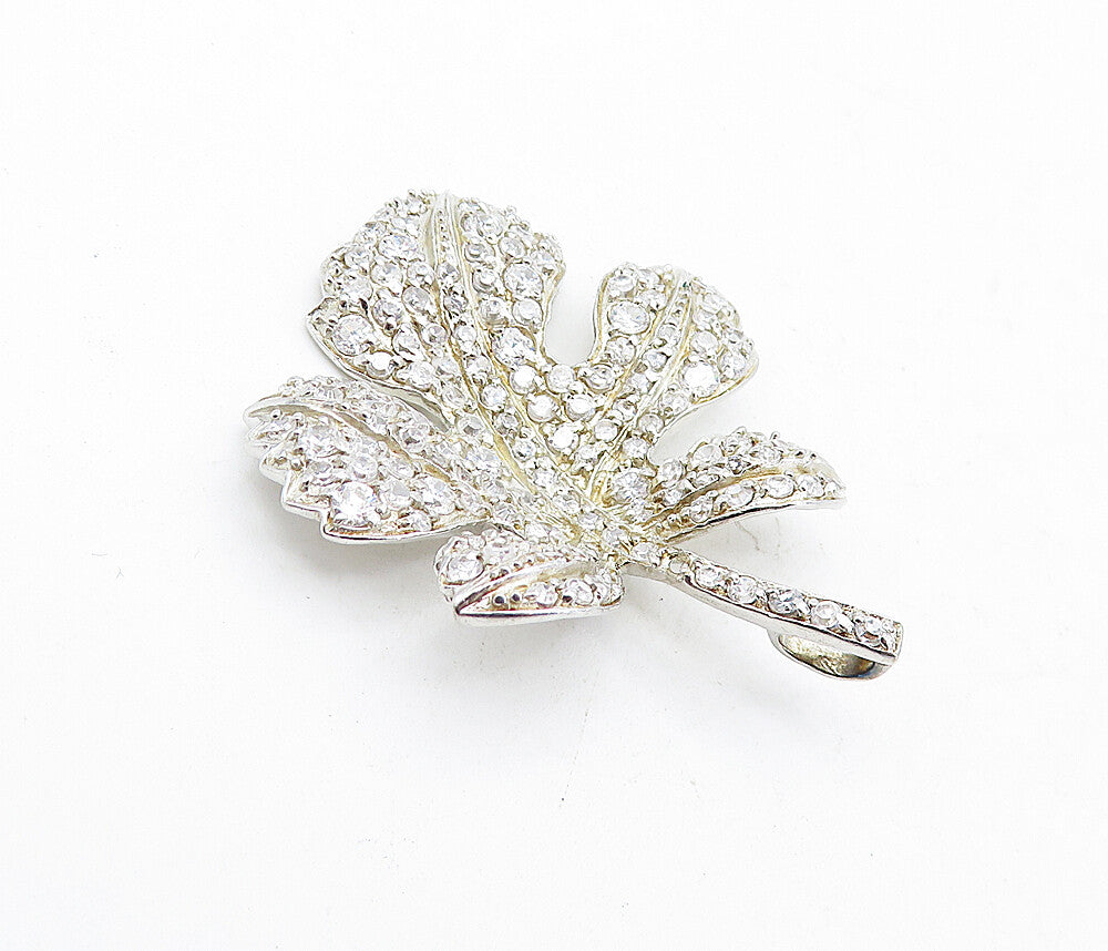 925 Sterling Silver  Vintage Cubic Zirconia Single Autumn Leaf Pendant  PT3363