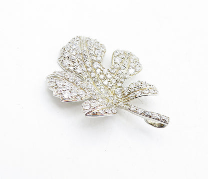 925 Sterling Silver  Vintage Cubic Zirconia Single Autumn Leaf Pendant  PT3363