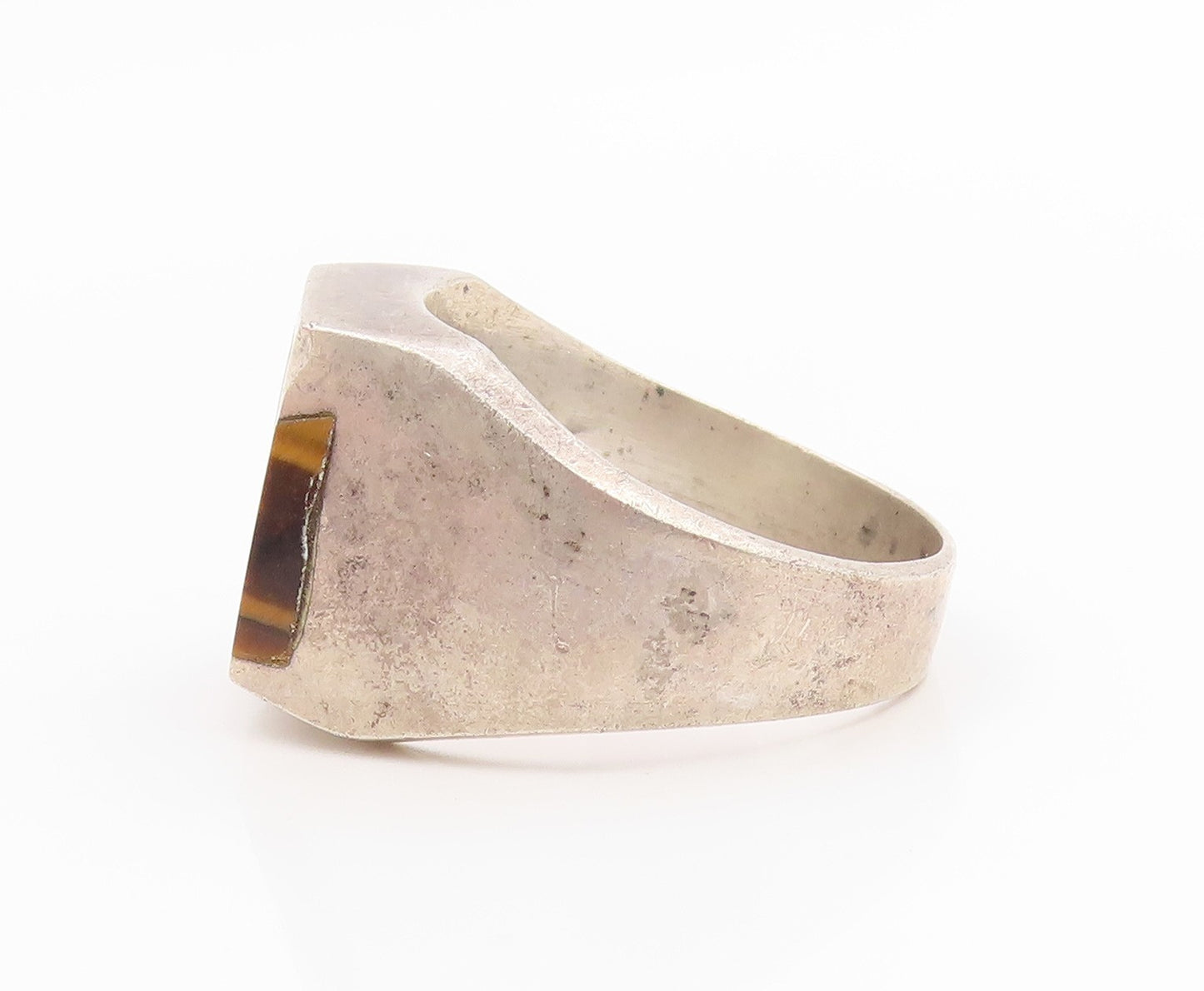 925 Sterling Silver Vintage Ring MEXICO Tiger's Eye Solid Band  Sz 13.5  RG35784