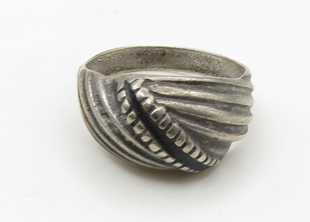 925 Sterling Silver  Vintage Dark Tone Fluted Dome Band Ring Sz 7  RG21515