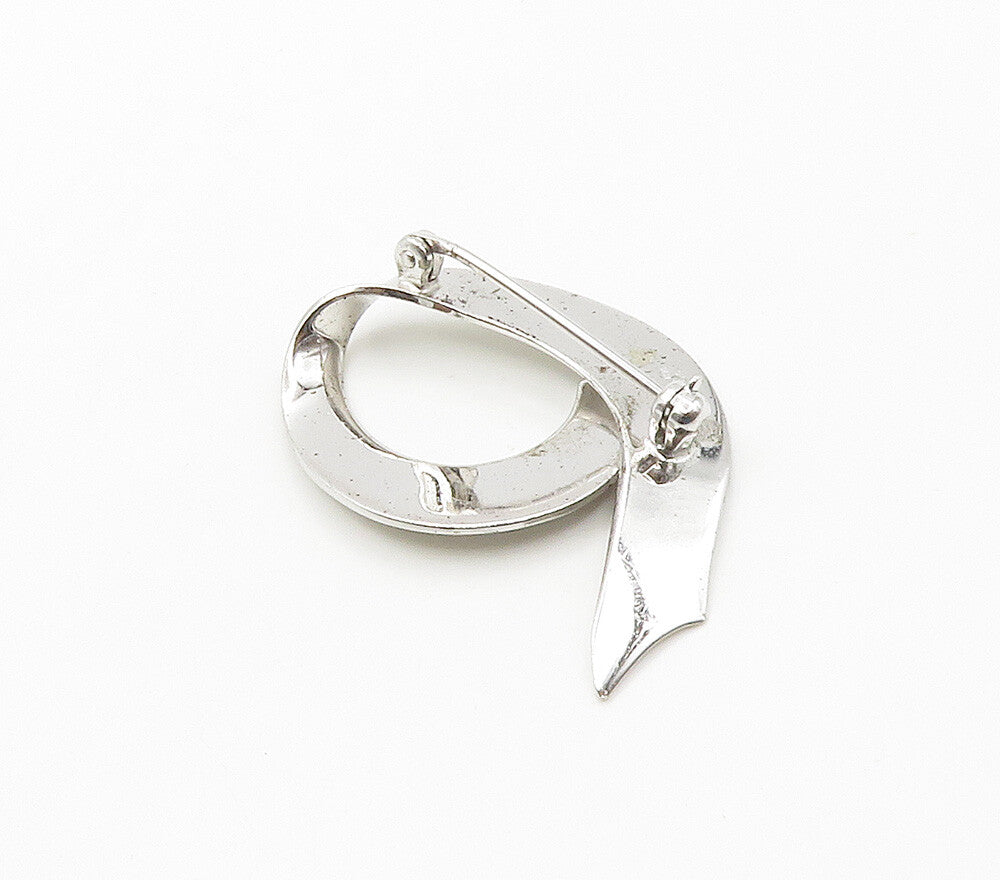 925 Sterling Silver  Shiny Etched Floral Vine Ribbon Motif Brooch Pin  BP6110
