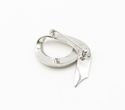 925 Sterling Silver  Shiny Etched Floral Vine Ribbon Motif Brooch Pin  BP6110