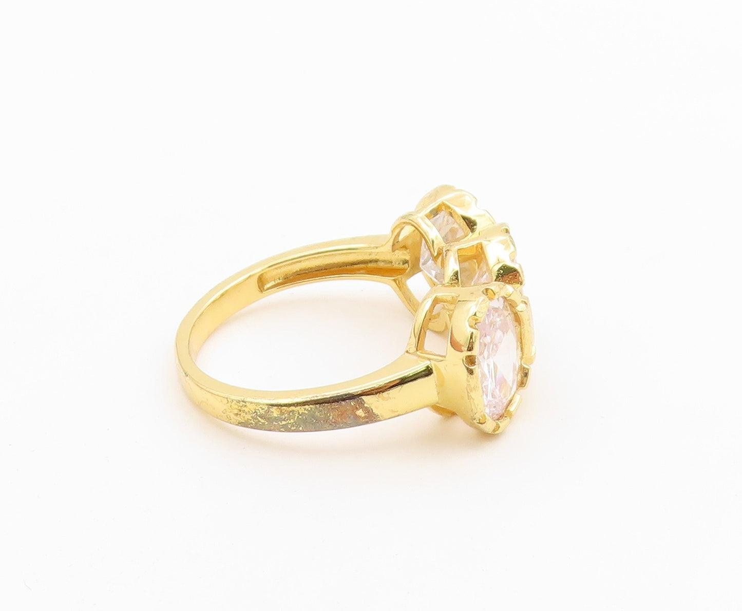 925 Sterling Silver Vintage Ring Gold Plated Three Stone CZ  Sz 11.5  RG36644