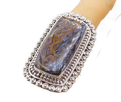 925 Sterling Silver  Brown & Blue Jasper Shiny Cocktail Ring Sz 8.5  RG8200