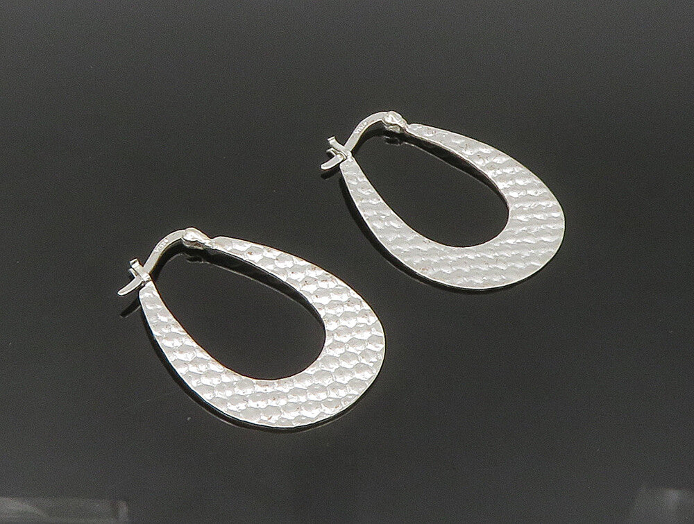925 Sterling Silver  Vintage Shiny Circle Pattern Hoop Earrings  EG11546