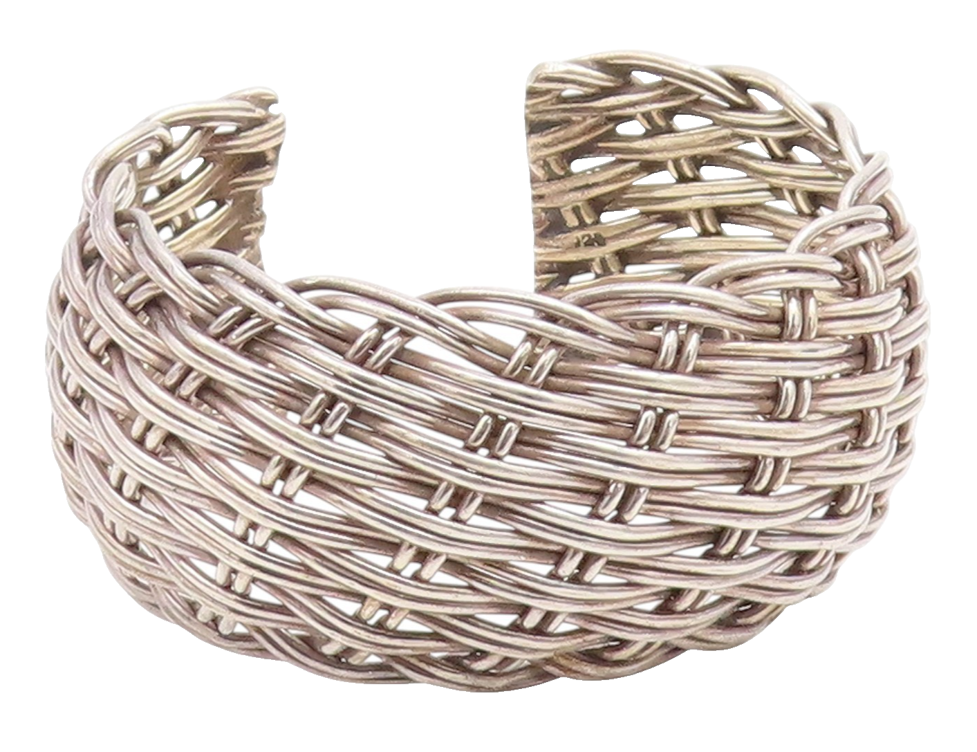 925 Sterling Silver Vintage Bracelet Modernist Basketweave Wide Cuff  BT11917