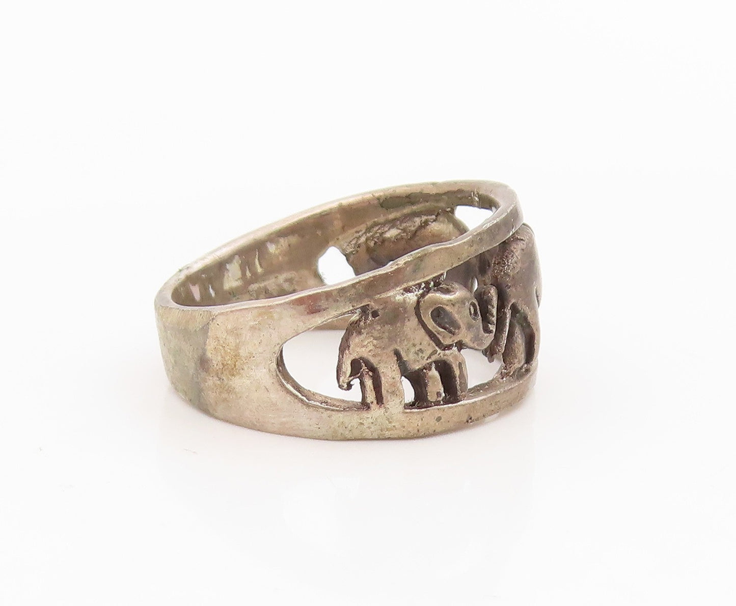 925 Sterling Silver Vintage Ring Elephant Family Cutout Wide Band  Sz 7  RG34345