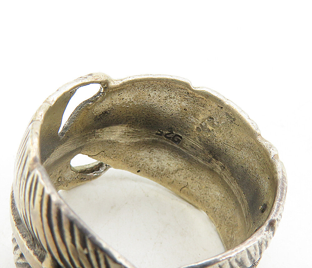 925 Sterling Silver  Vintage Dark Tone Butterfly Feather Band Ring Sz 8 RG8808