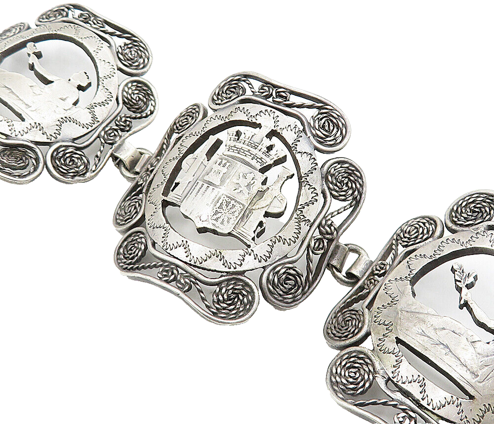 925 Sterling Silver  Vintage Antique Rope Twist Storyteller Bracelet  BT1621