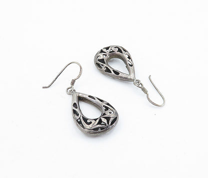 925 Sterling Silver  Vintage Dark Tone Swirl Tear Drop Dangle Earrings  EG2829