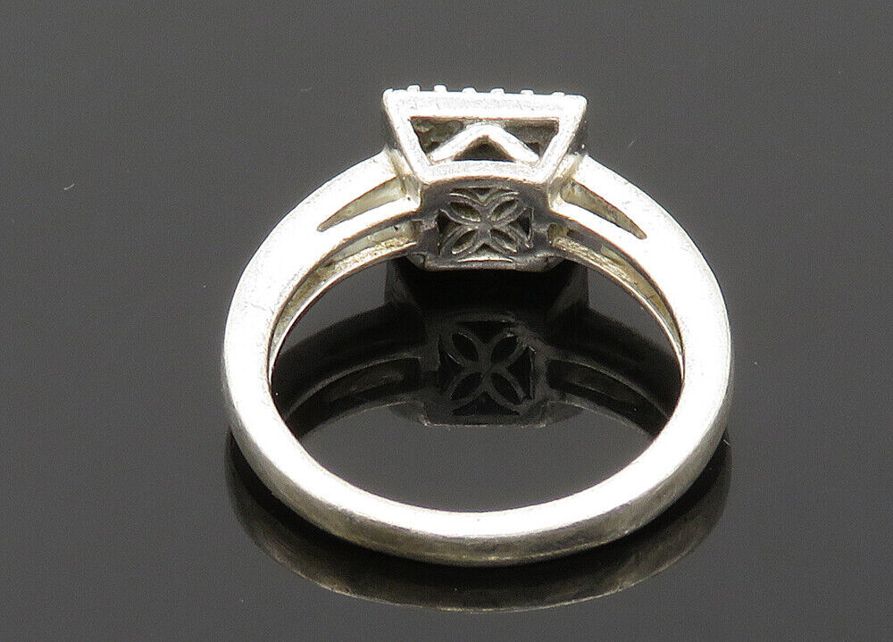 925 Sterling Silver  Vintage Genuine Diamonds Square Band Ring Sz 7  RG20418