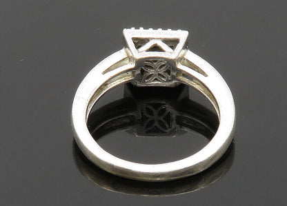 925 Sterling Silver  Vintage Genuine Diamonds Square Band Ring Sz 7  RG20418