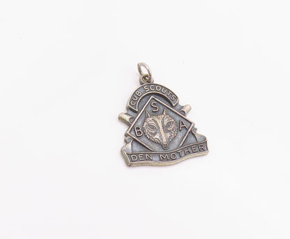 925 Sterling Silver Vintage Pendant Wolf Head Embalm Cub Scouts  PT24381