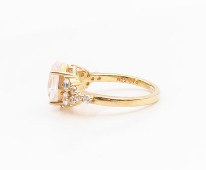 925 Sterling Silver Vintage Ring Gold Plated CZ Statement Band  Sz 8  RG34974