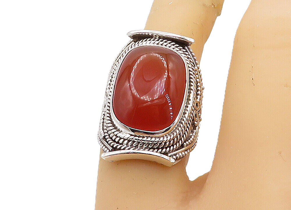 925 Sterling Silver  Carnelian Swirl Twist Shiny Cocktail Ring Sz 6.5  RG7926