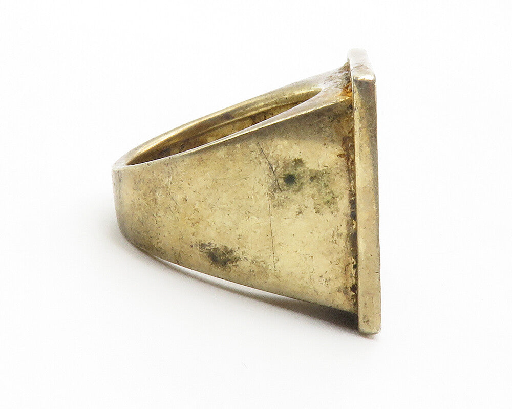 925 Sterling Silver  Vintage Hammered Square Statement Ring Sz 10  RG12434