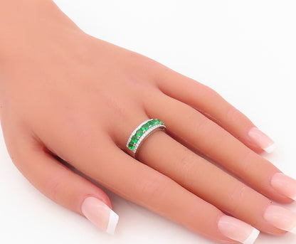 925 Sterling Silver Vintage Ring Round Peridot & CZ Bands  Sz 7.5  RG30145