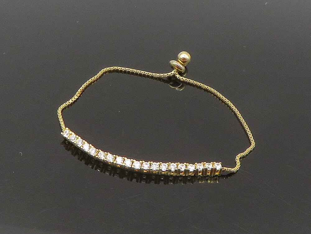 Gold Over 925 Silver  Cubic Zirconia Adjustable Child Box Chain Bracelet BT1101