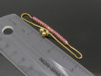 Gold Over 925 Silver  Cubic Zirconia Adjustable Child Box Chain Bracelet BT1106