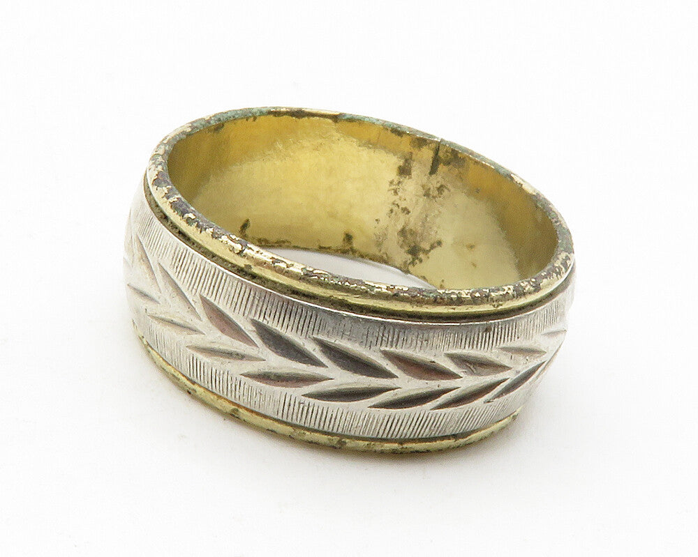 925 Sterling Silver  Vintage Floral Vine Etched 2 Tone Band Ring Sz 7  RG13240
