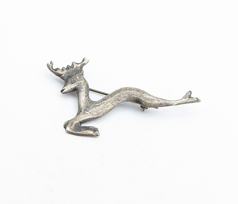 NAVAJO 925 Sterling Silver  Vintage Antique Prancing Deer Brooch Pin  BP1585