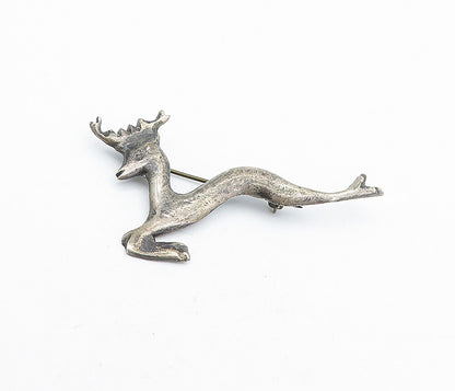 NAVAJO 925 Sterling Silver  Vintage Antique Prancing Deer Brooch Pin  BP1585