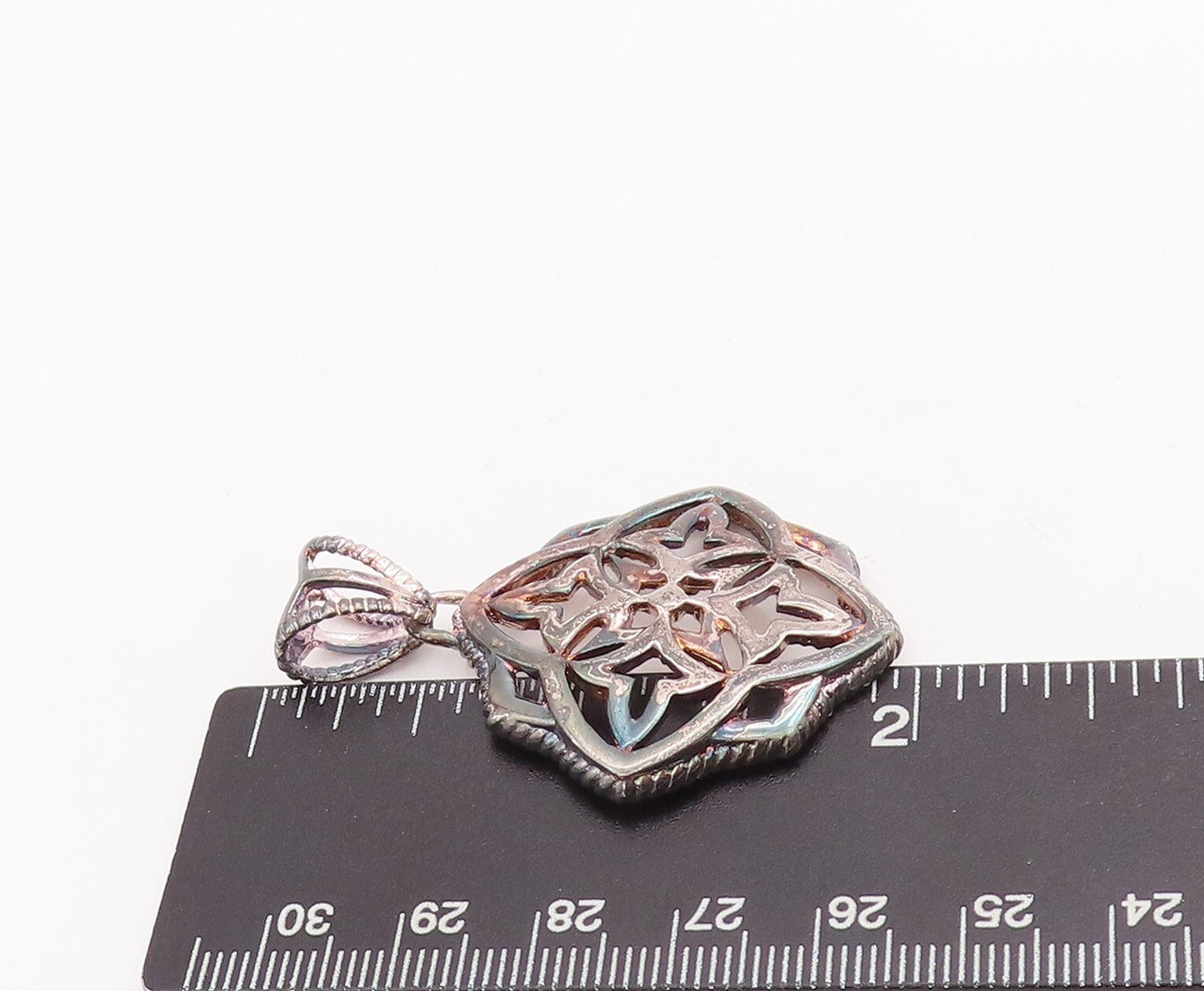 925 Sterling Silver Vintage Pendant Solid Cutout Floral Design  PT23336