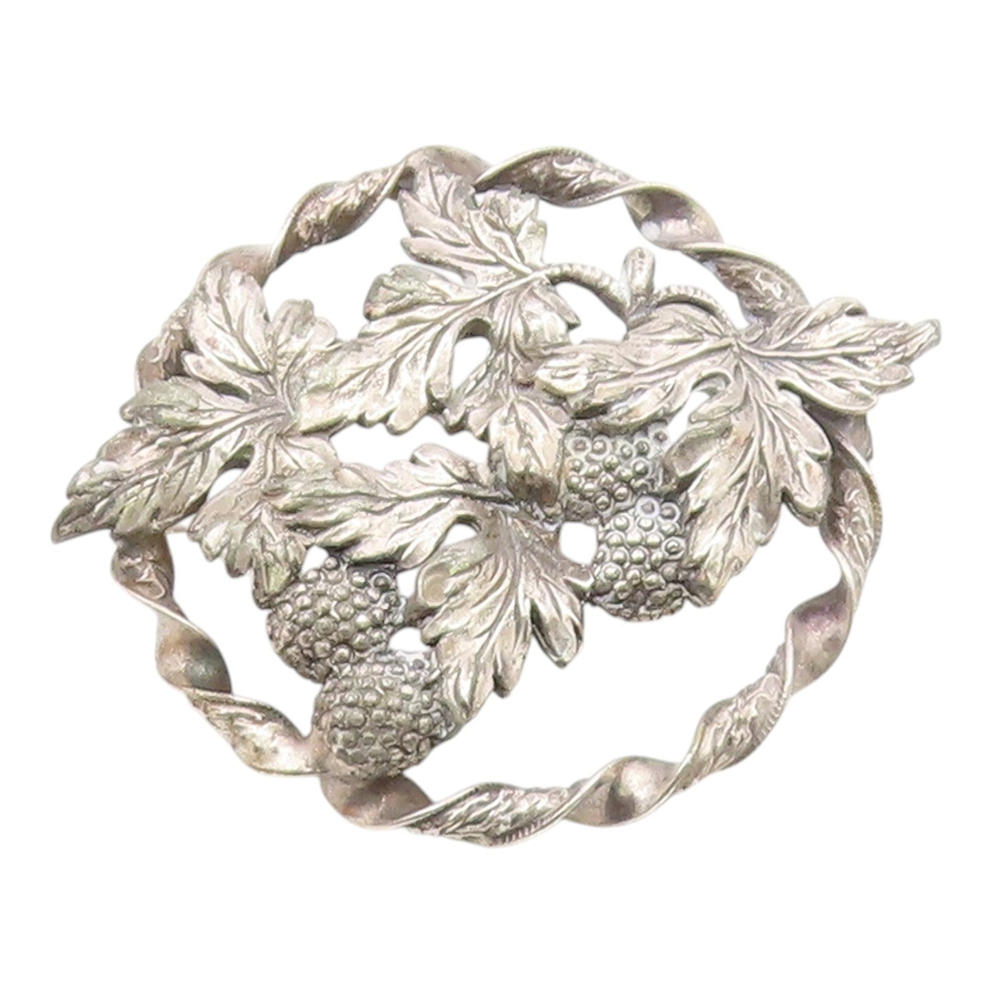 925 Sterling Silver  Vintage Antique Grape Vine Floral Twist Brooch Pin BP8290