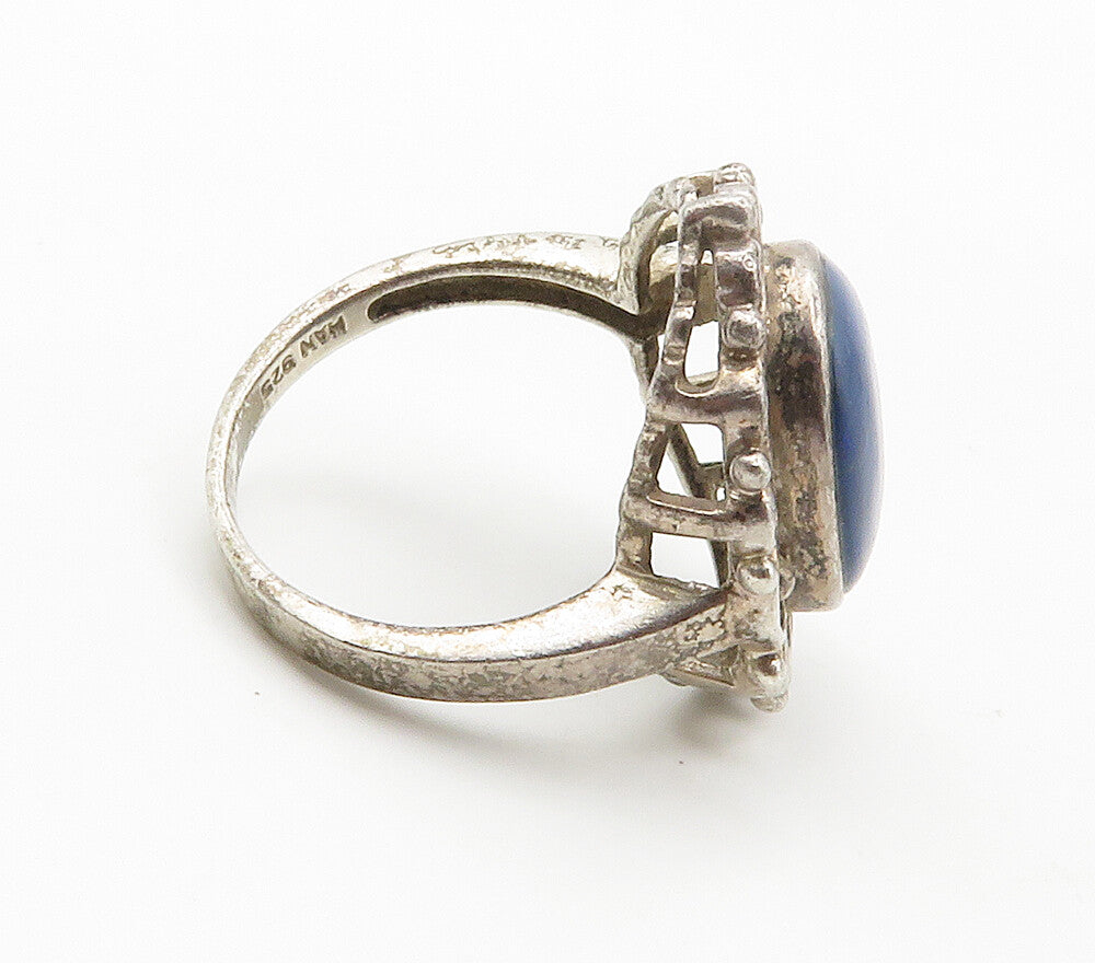 925 Sterling Silver  Vintage Lapis Lazuli Swirl Cocktail Ring Sz 7  RG15354
